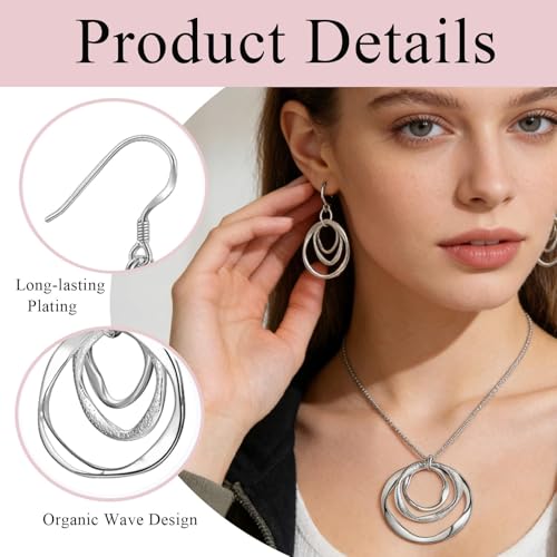 Necklace and Earring Sets for Women, Bohemian Style Jewelry Collection with Gold Silver Bronze Colors, Round Pendant Design for Daily Wear and Special Occasions, Jewelry Sets for Women - color: Silver