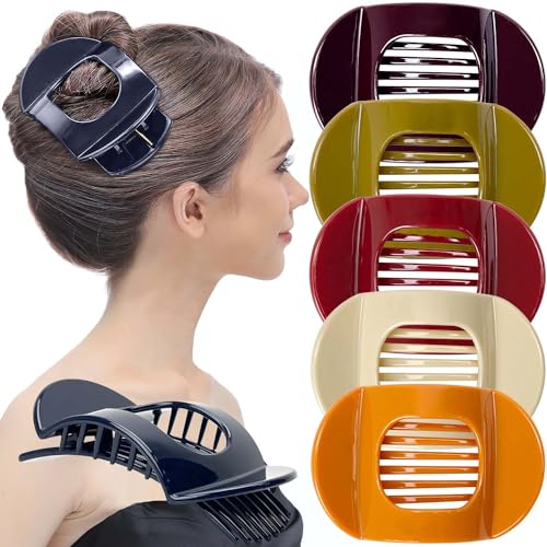 RC ROCHE 6 Pcs Flat Claw Hair Clips for Women Thick Hair French Round Duckbill Square Secure Strong Hold Grip Clamps Barrettes Curved No Slip No Crease Styling Cute Extra Jumbo XL, Large Classic - color: (Large) Classic