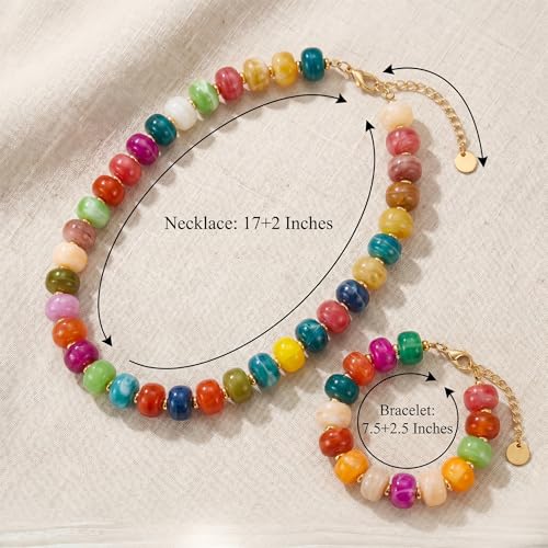 Gmai Chunky Bead Necklace and Bracelet Set for Women Boho Big Bead Statement Necklace Adjustable Fashion Trendy Summer Necklaces Jewelry Gift Set - color: Color 2pcs set