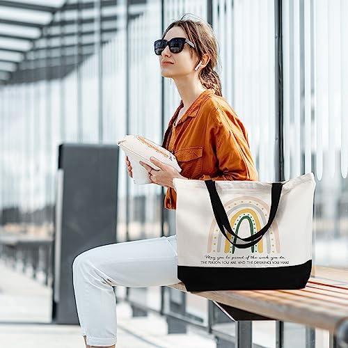 Sieral 10 Pcs Teacher Appreciation Gift Rainbow Canva Teacher Tote Bags Pack Retirement Thank You Reusable Bag Women Summer(Proud Sign) - style: Proud Sign