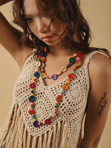 MINACHI Colorful Irregular Beaded Long Necklace, Coated Reflective Glass Beads, Bohemian Vintage Chunky Costume Jewelry for Women - style: Necklace NECK.008