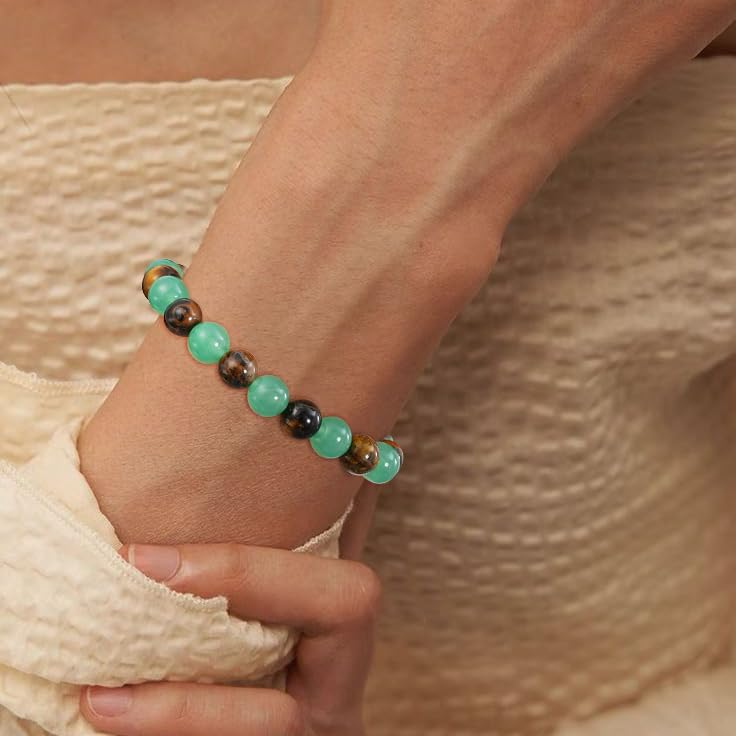 Gnamy Healing Crystal Bracelet for Women, Natural Stone Beaded Healing Crystal Bracelet Triple Protection Stress Relief Beads Jewelry Birthday Gifts Jewelry for Her - style: Money