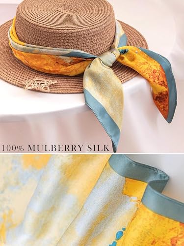 100% Mulberry Silk Scarf for Women Hair Lightweight Square Neckerchief Wrap For Head Scarves 21" - color: 2-autumn Fairytale /21"*21"