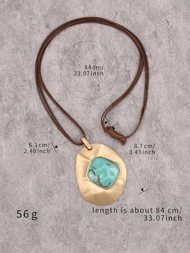 GelConnie Long Necklaces for Women Boho Large Pendant Necklace Casual Bohemian Brown Leather Choker Sweater Circle Statement Stone Necklace - style: Bohemian Turquoise Leather Necklace