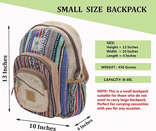 Handmade Natural Hemp Nepal Backpack Purse, Small Lightweight Daypack (DAYPACK1) - size: Medium