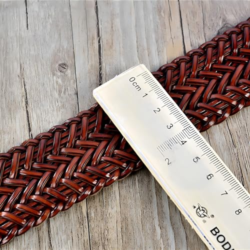 Women Wide Braided Leather Belt 1.6 inch Ladies Soft Woven Waistband with Buckle - color: Brown