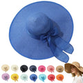 Women’s Straw Sun Hat Wide Brim Packable - Boho Beach Hat for Summer Vacation, Poolside Relaxation and Tropical Travel - color: Blue