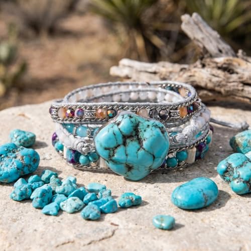 YGLINE Natural Stone Bracelet 5 Wraps Bracelet Handmade Blue Color Boho Bracelet for Women Bracelet - color: turquoise 3
