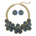 Statement Chunky Flower African Necklace For Women Tribal Fashion Costume Jewelry Earring Sets Unique Big Colorful Rhinestone Crystal Pendent Collar Choker Bib Handmade - color: Bib blue plus gold