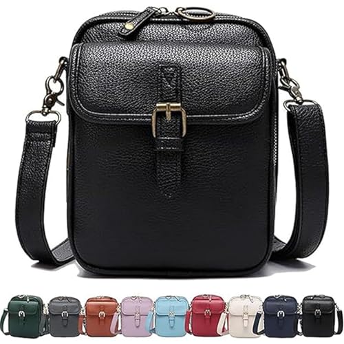 Leather Crossbody Bag for Women,Anti-Theft Messenger Bag with Large Capacity,Built-in Purse Card Slots Shoulder Sling Bag - color: Black