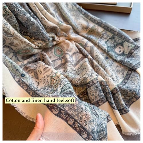 K-Elewon Large Square Scarf 51" Cotton and Linen Hand feel Scarf Fashion Scarves Hair Wrapping Scarfs Neck Scarves for Women - color: H2308