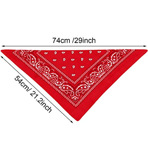 Blulu 12 Pack Neon Bandanas Bulk Multi Purpose Paisley Cowboy Bandanas for Men Women Headband Western Music Festival Rave - color: Red