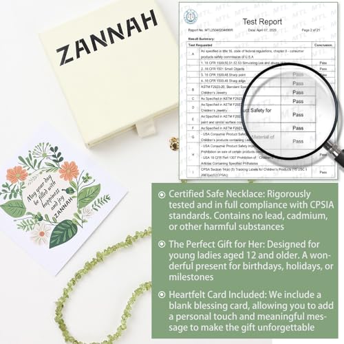 ZANNAH Gemstone Beaded Necklaces for Women - Boho Style Essential Necklace 15" + 3.14" Extender, Cute and Trendy Choker, Natural Stone Handmade Jewelry, Thoughtful Gifts for Women - color: Green - Peridot
