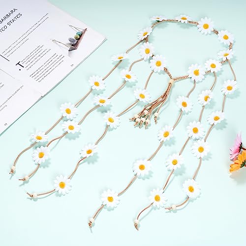 Sucrain 2pcs Flower Hippie Headband Floral Crown Summer Sunflower Hair Accessories for 70 s Bohemian Costumes Style for Women(White+White) - color: White+White