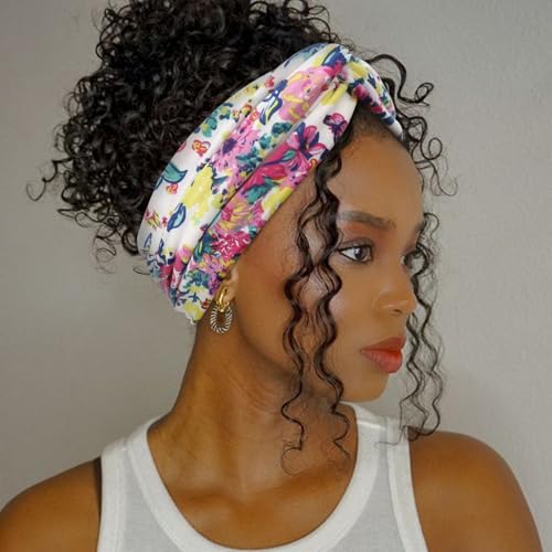 DRESHOW 6 Pack Boho Non-Slip Headbands for Women Girls Yoga Workout Running Knotted Turban Floral Printed Elastic Head Wrap - color: 6 Pack: Floral Printed a
