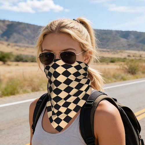 Head Scarf Hair Neck Scarves for Women Fashion Silk Satin Purse Bag Scarfs Handbags Bandana Neckerchief - color: Black Khaki Cream Checkered