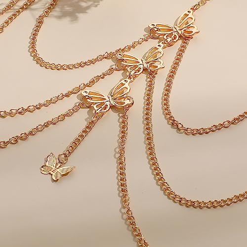 Snake Leg Chain for Women, Sexy Serpent Charm Thigh Garter, Summer Bikini Skirt Beach Party - style: C butterfly gold