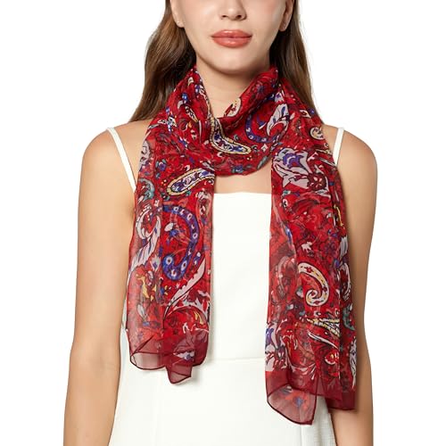 PANTONIGHT Long Chiffon Fashion Scarf Lightweight Chiffon Sheer for women - color: Red Blue