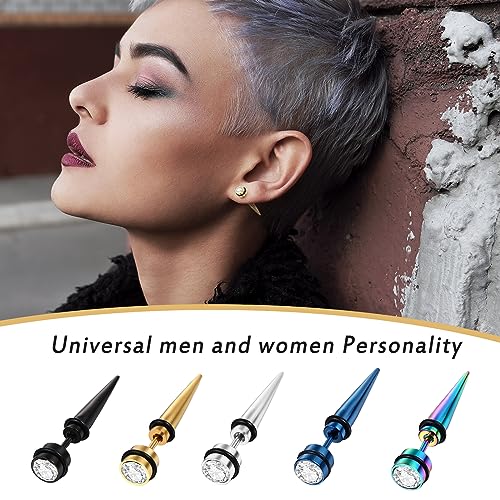 Aroncent 12PCS Stainless Steel Fake Tapers Mens Earrings Illusion Tunnel Cheater Piercing Jewelry Set for Men Women - color: A7-1