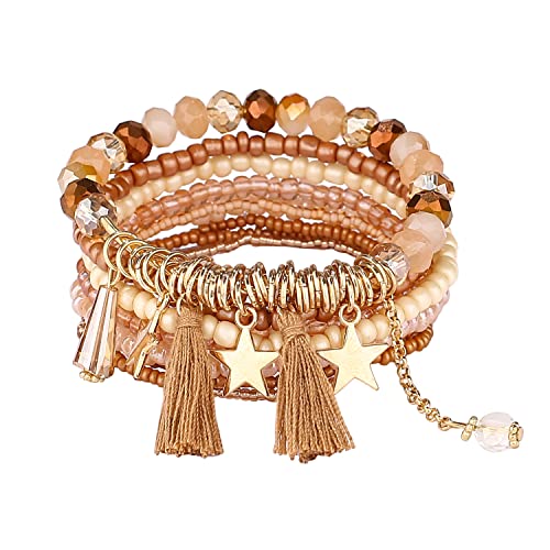 6 sets Bohemian Multilayer tassels bracelet Handmade Wrap Bracelets Bangle Jewelry Bracelets for Women - color: 6PCS-B