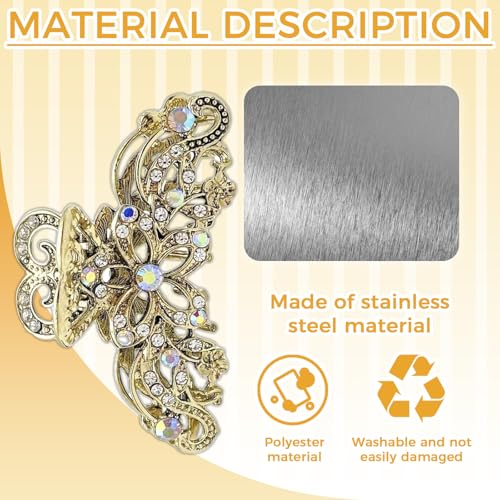 2 Pcs Gold Rhinestone Claw Clip, Crystal Bling Diamond Claw Clips, Hollow Hair Clips for Women, Elegant Hair Accessories for Party, Wedding, Daily Use - color: 2 Gold