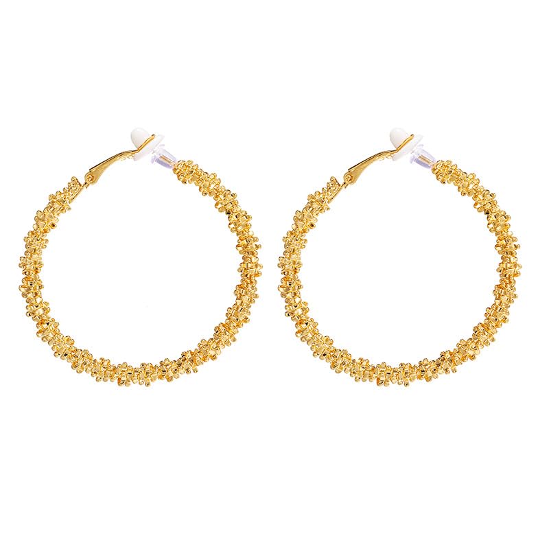 Symvikio Large Clip On Hoop Earrings for Women,14K Gold Big Circle Clip Hoops Chunky Earring Clips for Non Pierced Ears Lightweight Jewelry Gifts 50mm - color: Gold