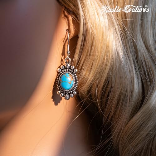 Rustic Couture's Western Earrings for Women Cowgirl Country Concho Dangling Western Statement Jewelry - color: P-Turquoise