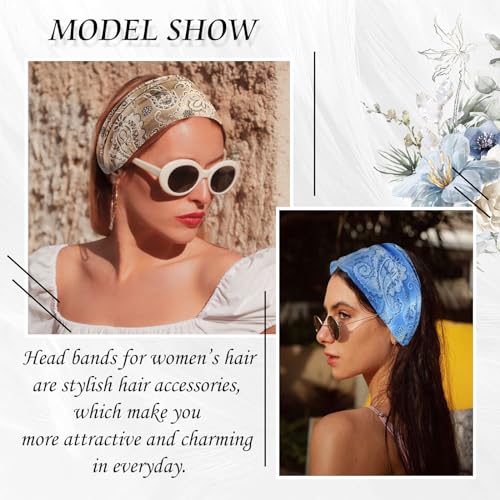 FULZTEY Boho Headbands for Women Fashion Wide Head Bands Floral Print Hairband Elastic Workout Yoga Sweatband Knot Cloth Turban Large African Bandana Headwraps Cute Hair Accessories Gift 4Pcs - color: Style10