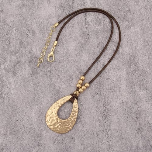 JAOYU Bohemian Necklaces for Women Leather Necklace Wood Pendant Choker Long Brown Necklace Chunky Circle Boho Hippie Jewelry - style: Bolo Choker Necklace