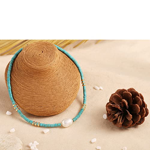 CANEVINKA Bohemian Beaded Choker Necklace 18K Gold Plated Bead Pendant Necklace Vintage Handmade Jewelry for Women - style: pearl pendant