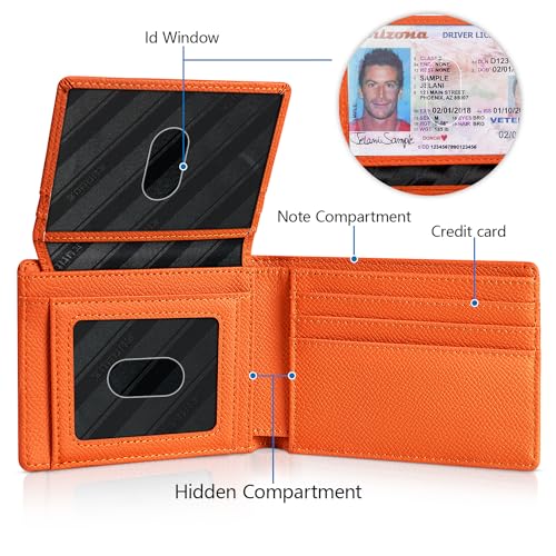 RUNBOX Wallet for Men -Slim Rfid Leather Mens Bifold Novelty Wallets 2 ID Window With Gift Box Men's Accessories | Slim - color: palm-orange