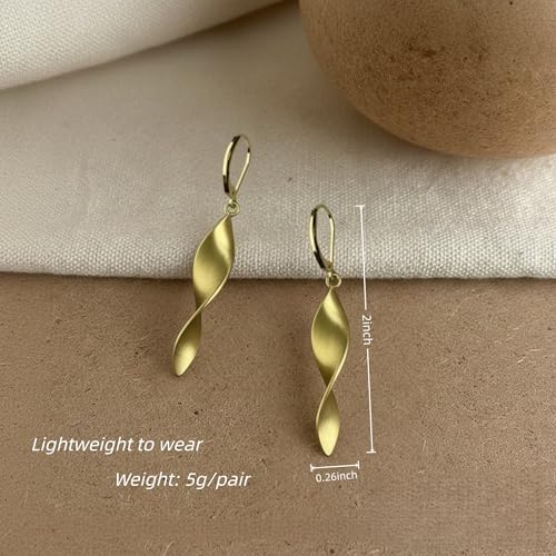 14K Gold Plated Twisted Chain Fringe Pendant Earrings for Women, Hypoallergenic Leverback Clasp Handcrafted Fashion Jewelry Gift