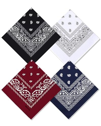Bycc Bynn Large 27" x 27" 100% Cotton Bandanas - Set of 4 - color: Black+burgundy+white+navy Blue