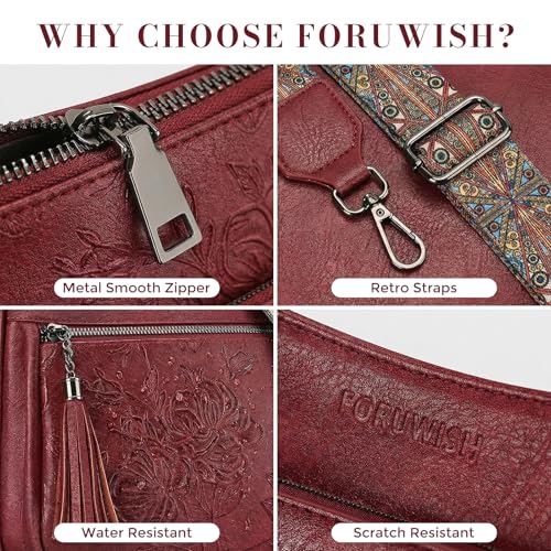 Crossbody Bags for Women, Vegan Leather Medium Crossbody Purse, Spacious Daily Travel Shoulder Bag with Boho Strap - color: Red