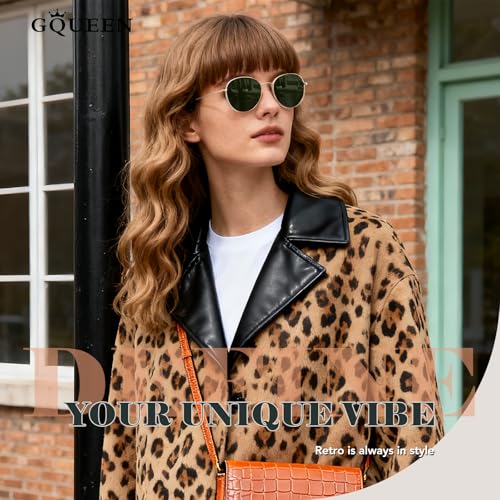 GQUEEN Retro Round Polarized Sunglasses Womens Men Spring Hinge Metal Frame Trendy Hippie Oval Sun Glasses Shades UV400 - color: 1 Gold Frame/Green Lens