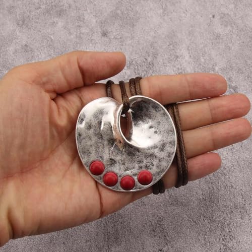 JAOYU Bohemian Necklaces for Women Leather Necklace Wood Pendant Choker Long Brown Necklace Chunky Circle Boho Hippie Jewelry - style: Bohemian Chain Necklace