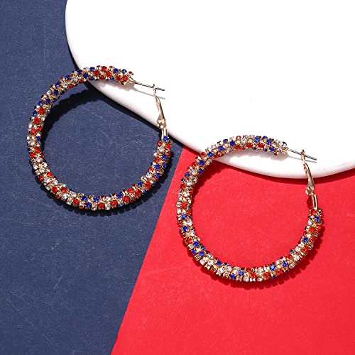 Rhinestone Hoop Earring for Women Sparkly Crystal Wrapped Hoop Dangle Earrings Statement Boho Gold Black Plated CZ Hoop Earring - color: red white blue