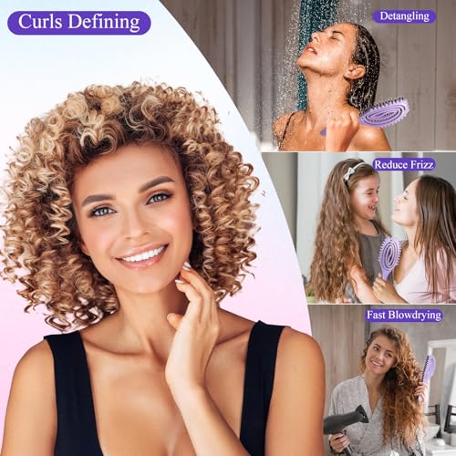 Curl Defining Hair Brush for Curly Hair Fast Blow Drying Styling Hairbrush | Boar Bristle Hair Brush Gentle Detangling for Women Girls Long Wavy Thin Fine Hair Wet Dry Use, Smoothing Hair No Tangle - color: Purple