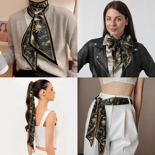 Head Hair Scarf Neck Silk Feeling Scarves Long Thin Satin Fashion Handbag Cute Decoration Women Girls 59 * 6.7'' - color: O-2-sun Moon