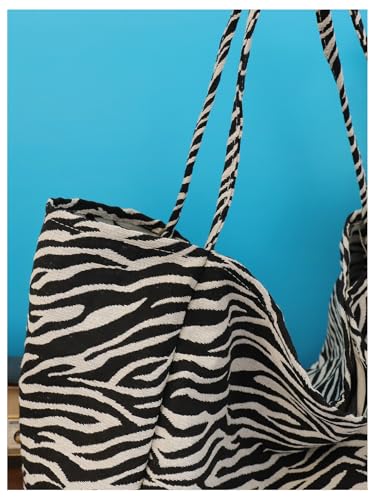 MakeMeChic Women's Leopard Tote Bag Cheetah Oversize Shoulder Bag Weekender Bag - color: Black and White