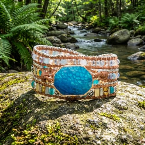 YGLINE Natural Stone Beaded Healing Wax String 5 Wraps Bracelets - color: blue agate