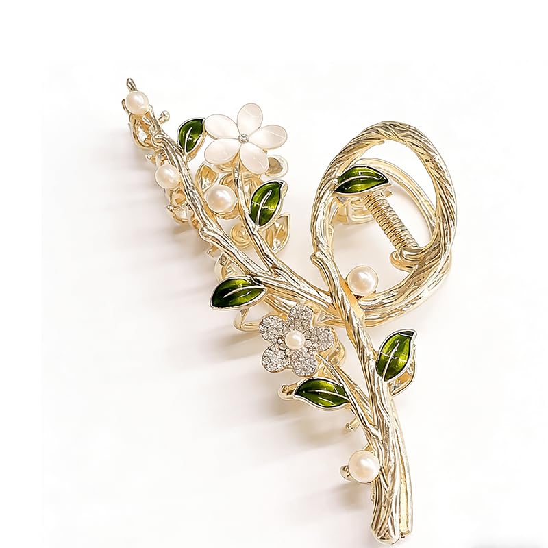 MRKARL Floral Hair Clip, Elegant Floral Tassel Bun Holder, Temperament Pearl Bun Hair Clip Metal Hair Clamps