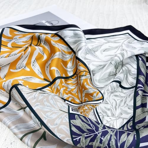 Women's Small 21 inch 100% Silk Scarf Bandana for Head Neck Hair | 100% Mulberry Silk Lightweight Designs Gift-Ready Packaging For Hair Fashion 21"x21" Printed - color: 207nacy Orange