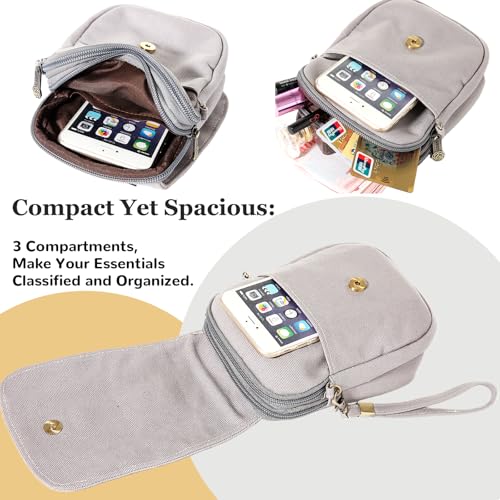 Goodhan Embroidery Canvas Crossbody Bag Cell phone Pouch Coin Purse for Women - color: Light Grey