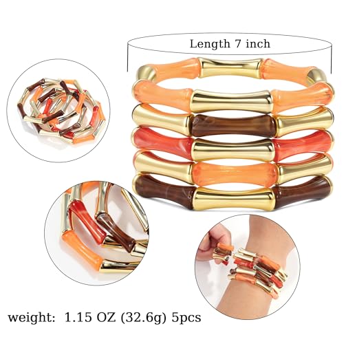 Gold Tube Bangle Bracelets for Women Stackable Bamboo Chunky Acrylic Beads Stretch Friendship Summer Beach Bracelet Jewelry - color: Colorful 03