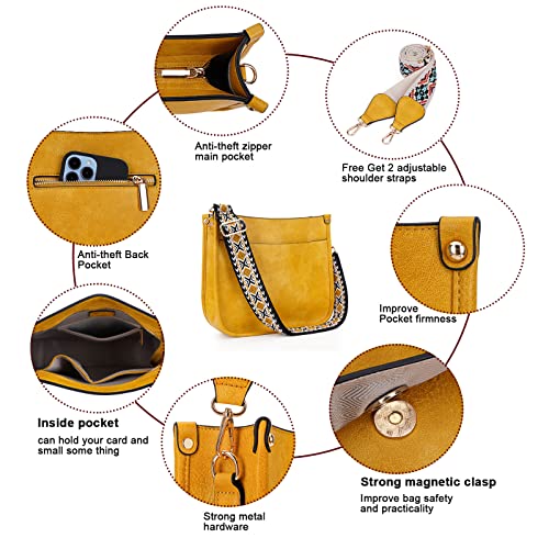 HKCLUF Crossbody Bag Purse for Women 2PCS/Set Leather Hobo Handbag Wallet Set With 2Adjustable Guitar Strap Shoulder Bag | Purse - color: A16-yellow