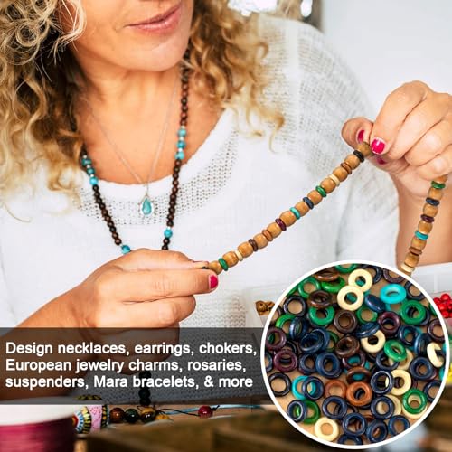 Pndeyo 100pcs Wooden Flat Spacer Beads, Large Hole Natural Wood Hair Beads for Crafts, Colorful Wooden Spacer for Necklace Bracelet DIY Craft Handmade Decor - color: 7 Colors-100pcs