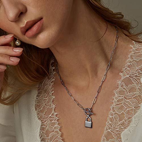 Turandoss 14K-Gold-Plated Necklaces for Women - Lock Evil Eye Medallion Vintage Coin Necklace Bee Sun Moon Shell Chain Necklace Layered Paperclip Chain Necklaces for Women Jewelry Gifts - style: "Triangle&Bar&Hammered Disc