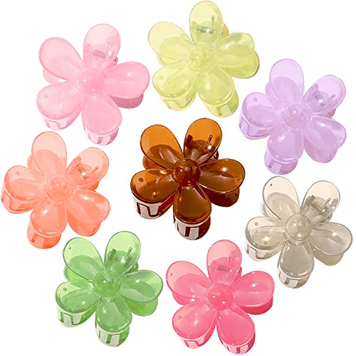Flower Hair Clips 8PCS, Large Claw Clips for Women Girls Thick Thin Hair, Strong Hold Non slip Big Matte Dasiy Jaw Clamps Hair Accessories 8 Colors - color: Transparent:Green,Rose Red,Purple,Brown,Pink,Yellow,Orange,Gray