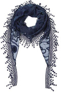 Cindy & Wendy Floral Embroidered Lace Triangle Scarf for Women - color: Navy